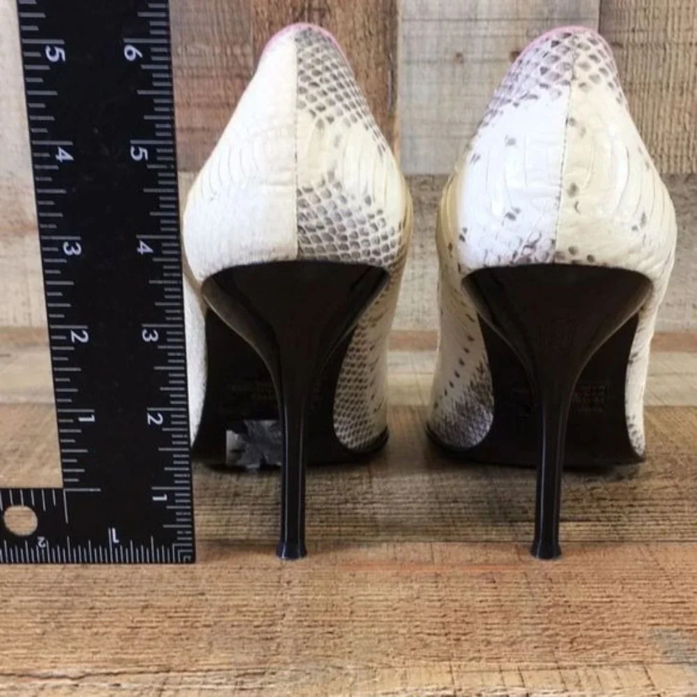 Steve Madden White Gray Leather Animal Print Kaylee Pumps Womens 9B Stiletto - Picture 7 of 11